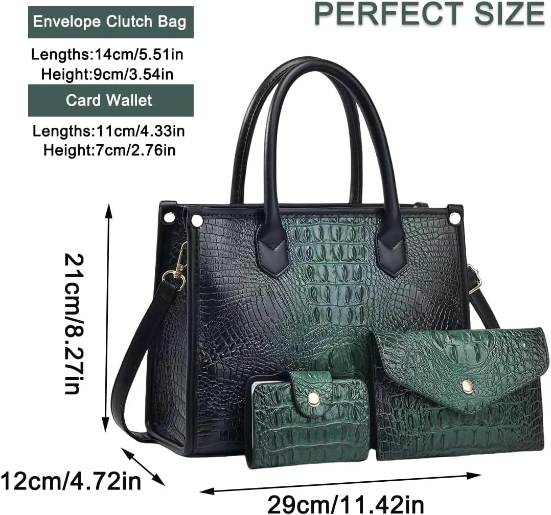 FAIME Top-handle Tote Handbag for Women, Crocodile Pattern Crossbody Bag PU Leather Satchel Purses Medium Shoulder Bags 3 Pcs