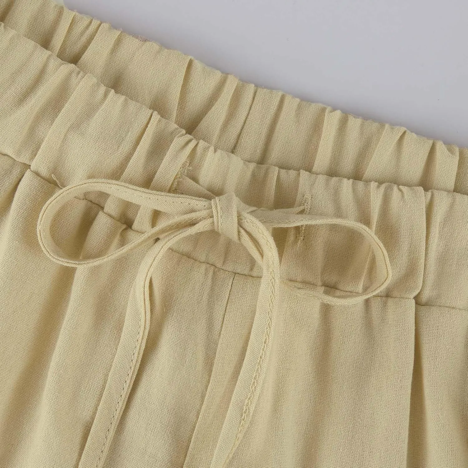 fanmpghleoo Women's Linen Pants Summer Casual Loose Drawstring High Waist Wide Leg Capri Palazzo Pants Trousers with Pockets