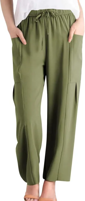 fanmpghleoo Women's Linen Pants Summer Casual Loose Drawstring High Waist Wide Leg Capri Palazzo Pants Trousers with Pockets