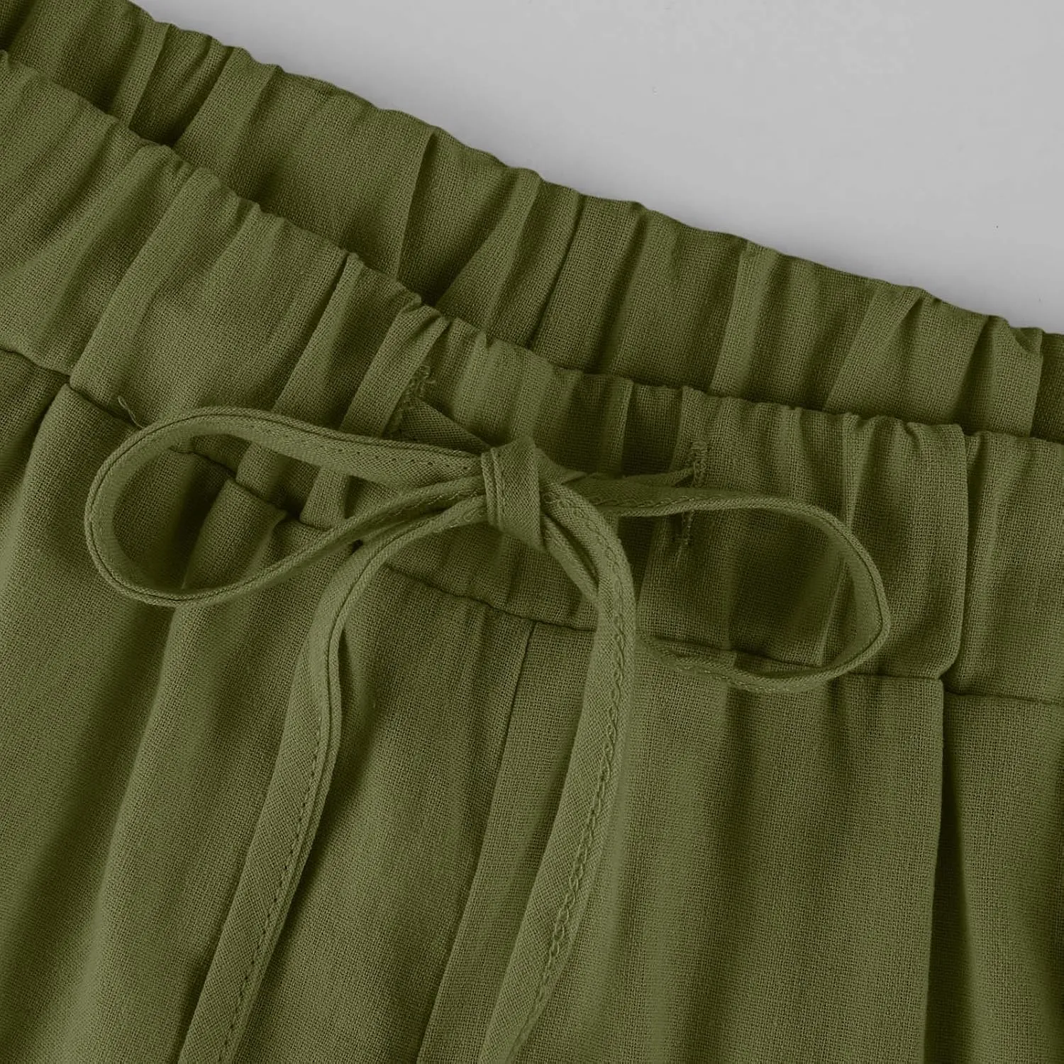 fanmpghleoo Women's Linen Pants Summer Casual Loose Drawstring High Waist Wide Leg Capri Palazzo Pants Trousers with Pockets