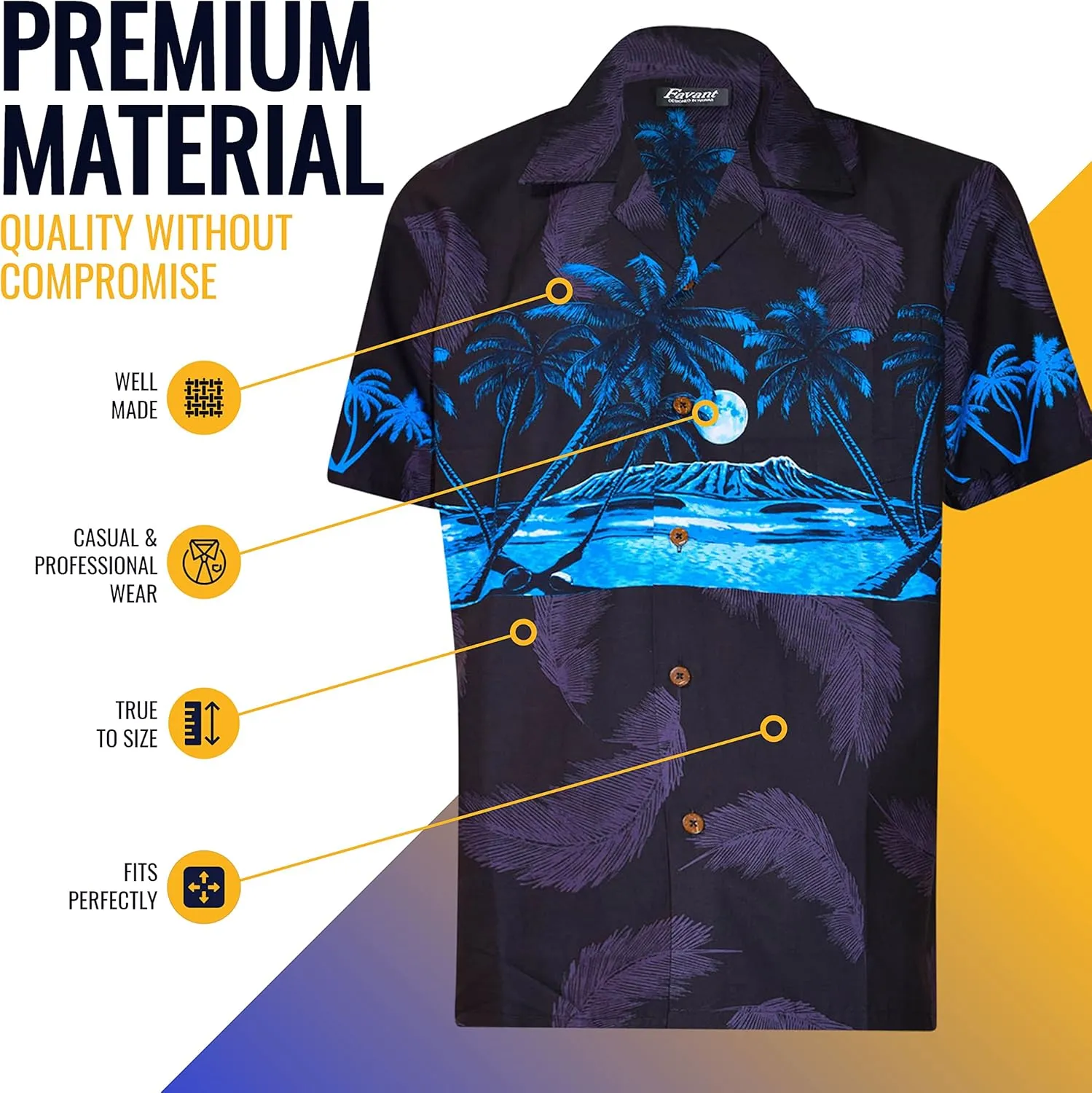 Favant Hawaiian Shirts - Palm Tree Band Comfortable Hawaiian Beach Shirt for Men. Lightweight Quick Dry Mens Hawaiian Shirts