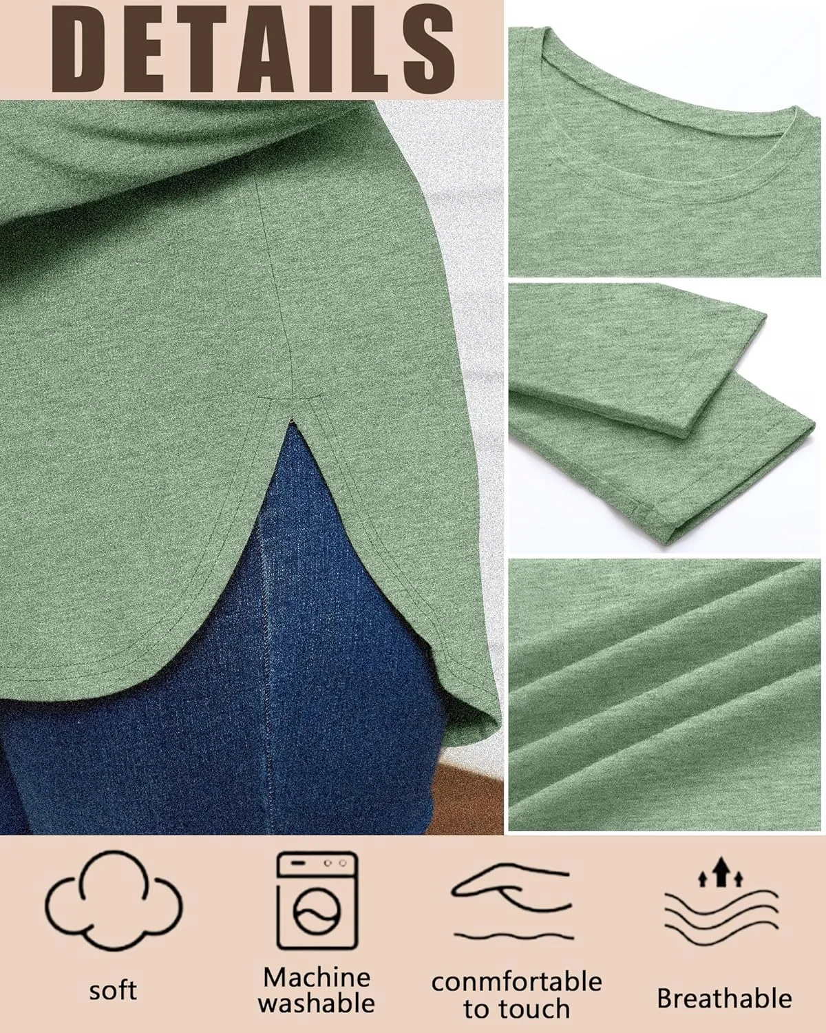 Ficerd 3 Pack Women's Plus Size Long Sleeve Tunic Tops Crewneck Loose Shirts Casual Curved Hem Side Split Basic Tee