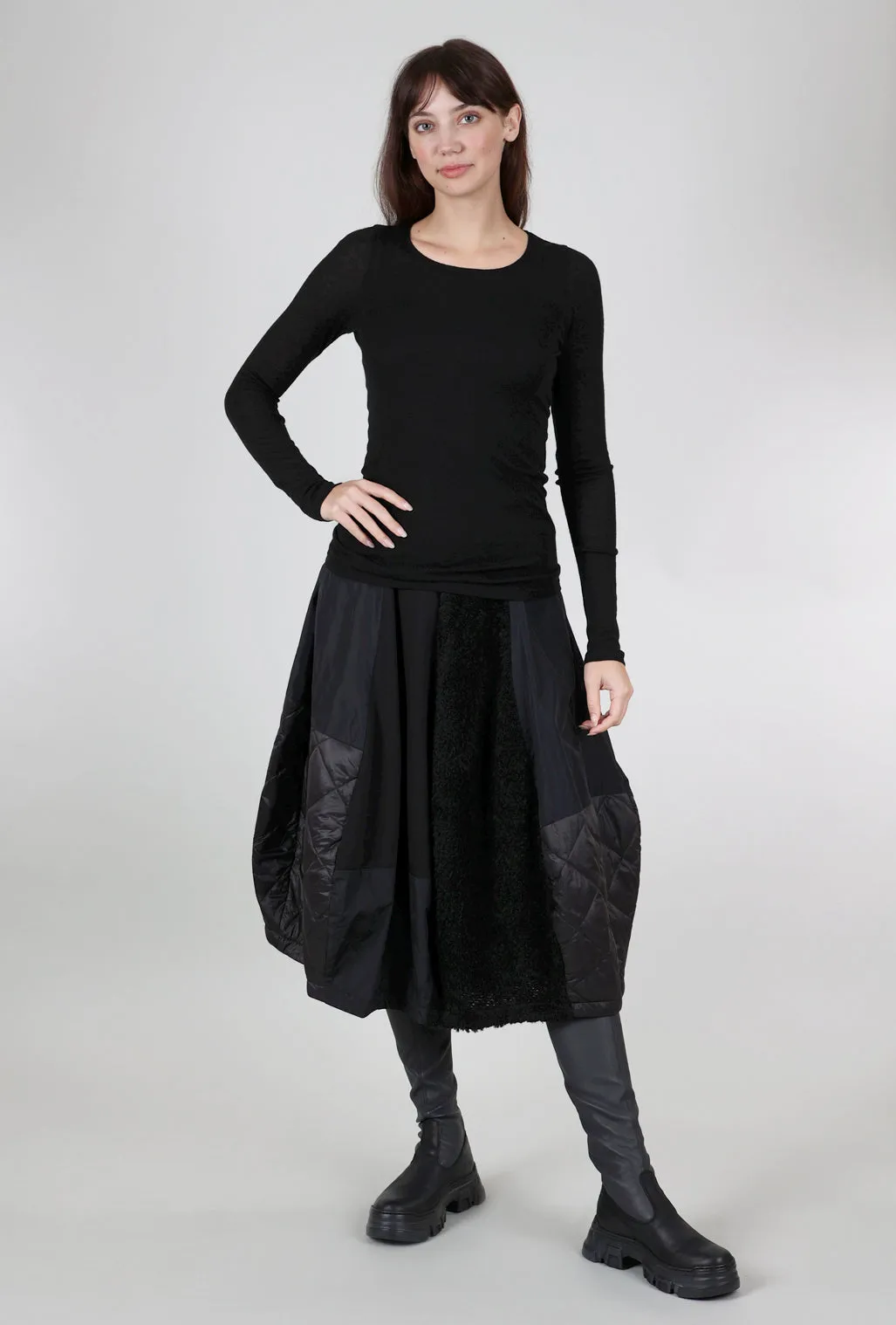 Fine Wool-Blend Layering Top, Black