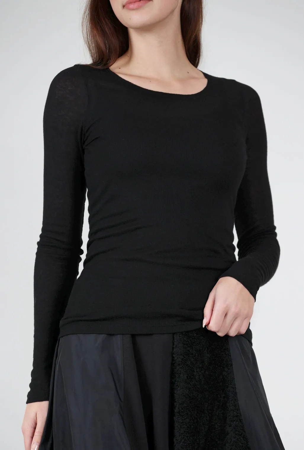 Fine Wool-Blend Layering Top, Black