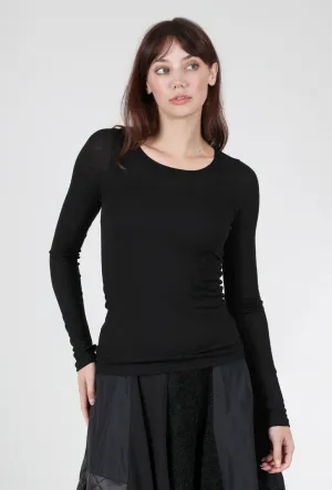 Fine Wool-Blend Layering Top, Black