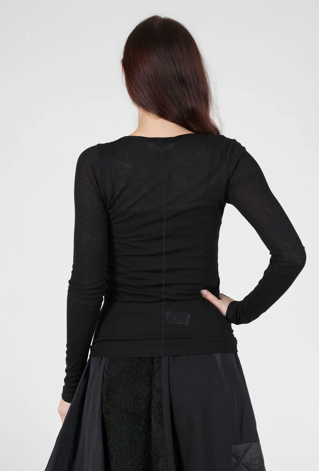 Fine Wool-Blend Layering Top, Black
