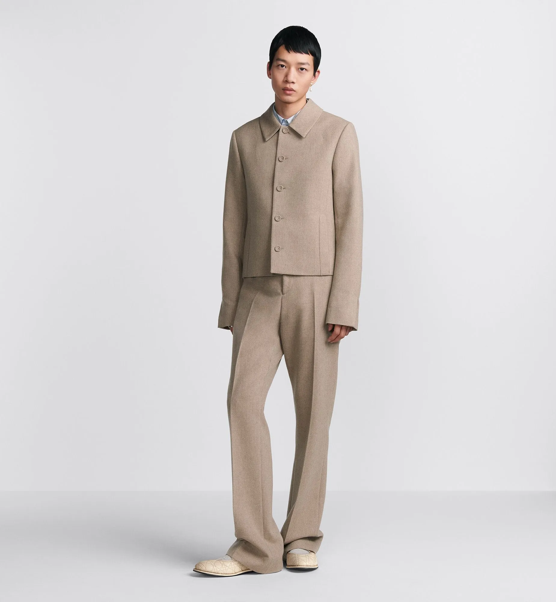 Flared Pants Beige Felted Cashmere And Virgin Wool