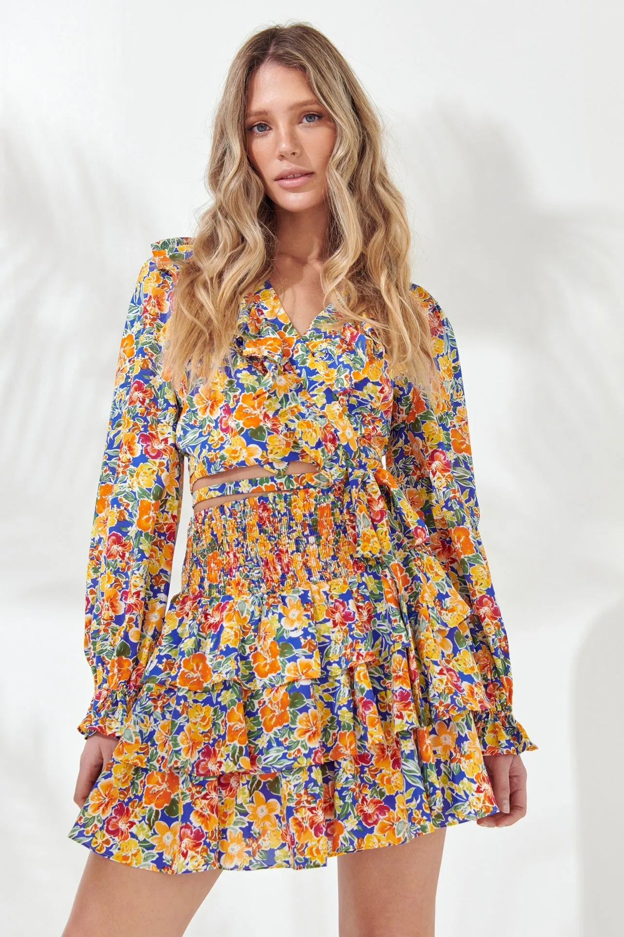 Floral Smocked Tiered Mini Skirt