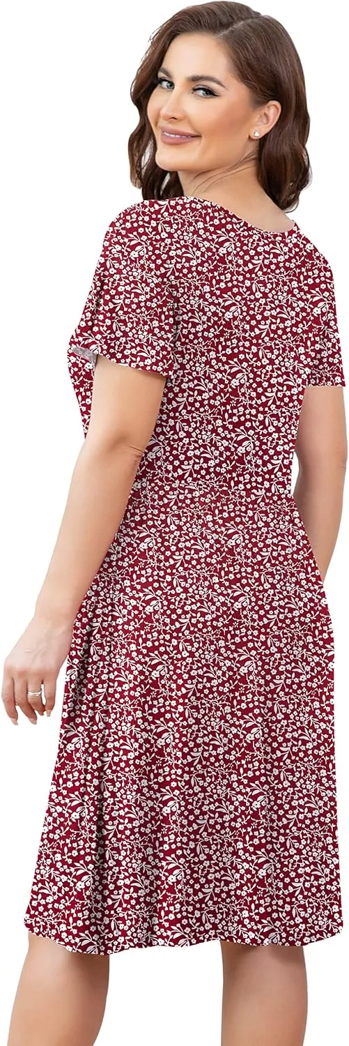 FOLUNSI Women's Plus Size Short Sleeve Pleated Casual Shirt Dress with Pockets