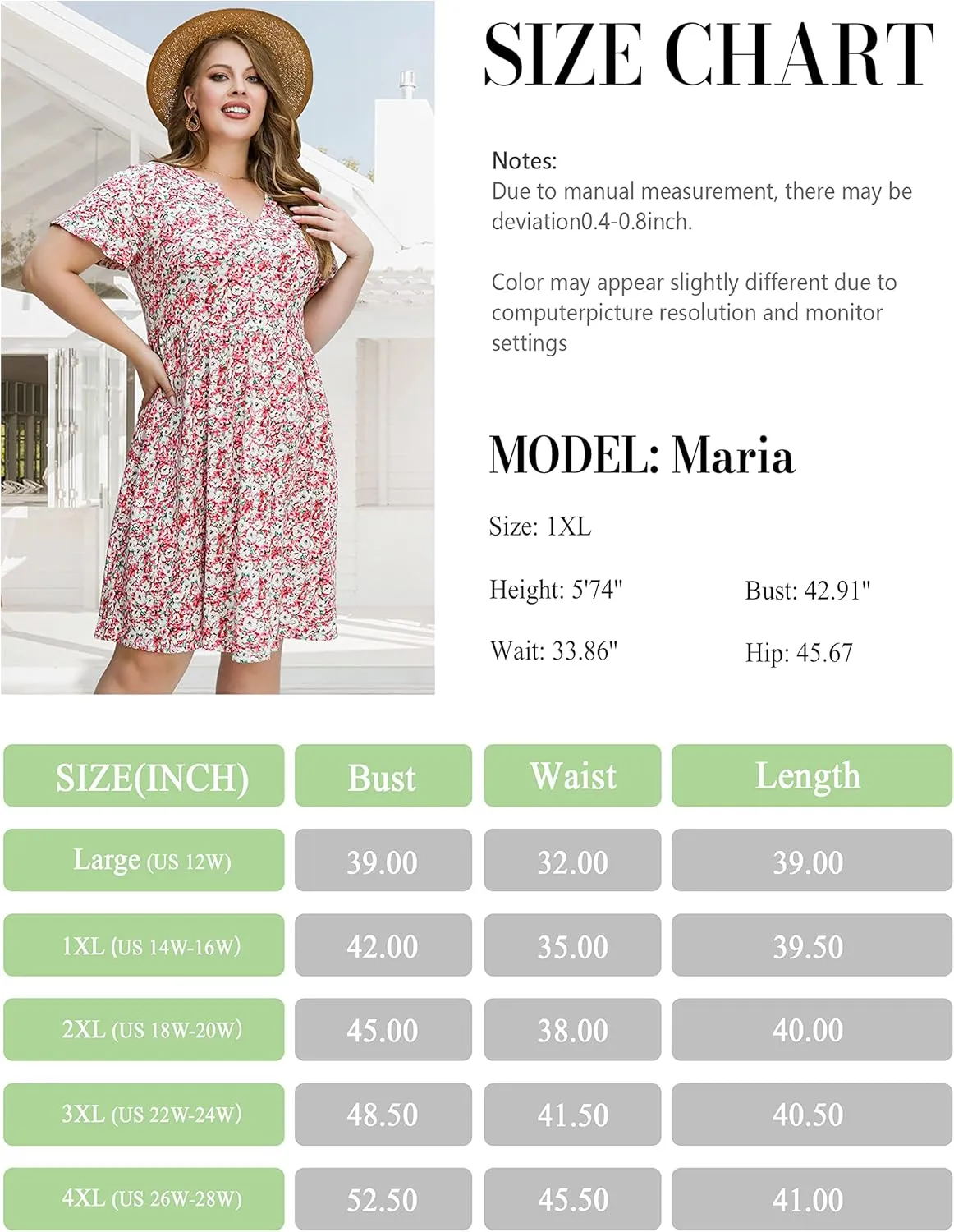 FOLUNSI Women's Plus Size Short Sleeve Pleated Casual Shirt Dress with Pockets
