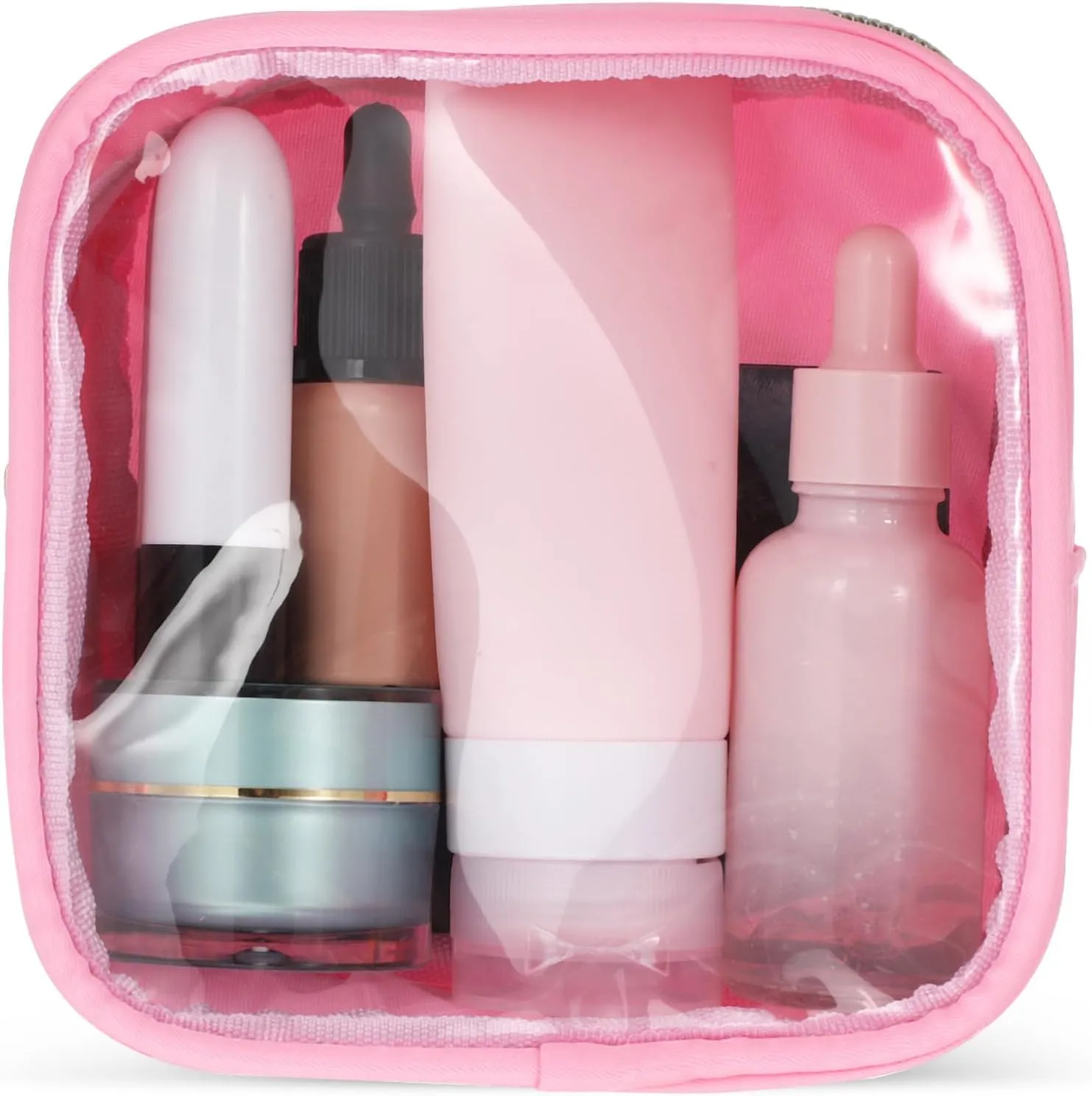FRCOLOR Mini Makeup Bag Diaper Bag Organizing Pouches Clear Front Zipper Pouch Small Clear Cosmetic Bag Makeup Bag for Purse Pink