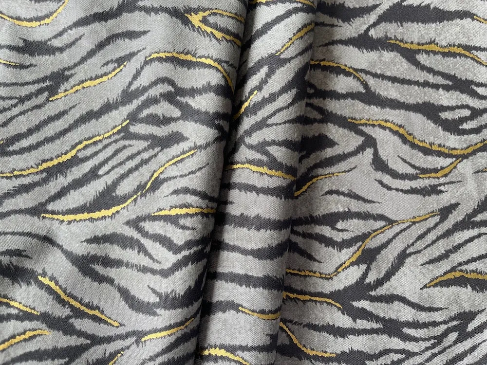 Futuristic Gold Metallic & Pewter Tiger Print Quilting Cotton (Made in Japan)