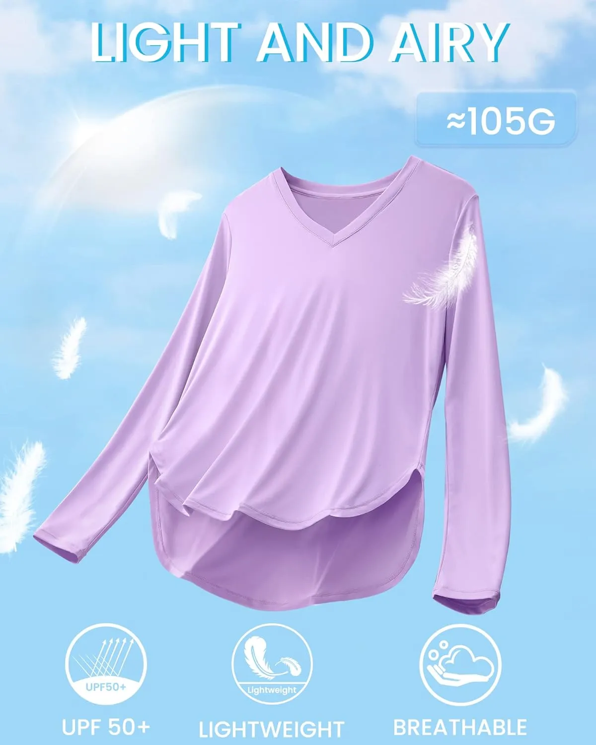 G4Free Long Sleeve Workout Tops for Women Lightweight Athletic Running Shirts UPF 50  UV Protection Sun Shirts