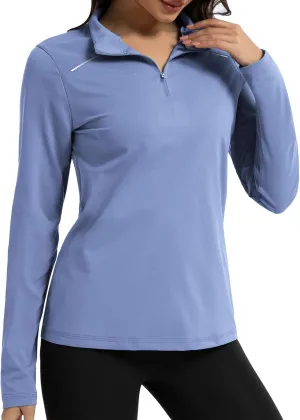 GEMYSE Women's 1/4 Zip Pullover Shirts Long Sleeve Workout Tops Quick Dry Casual Rash Guard Shirts