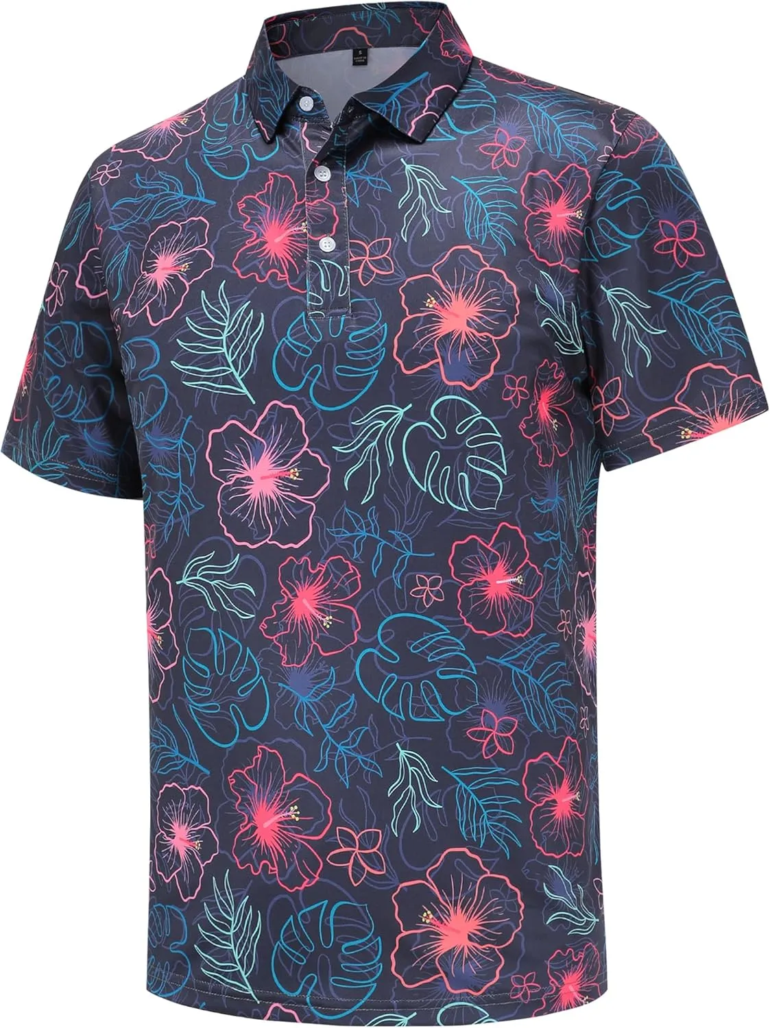 Golf Shirts for Men Dry Fit Short Sleeve Print Performance Moisture Wicking Golf Polo Shirts for Men
