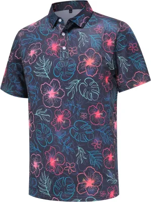 Golf Shirts for Men Dry Fit Short Sleeve Print Performance Moisture Wicking Golf Polo Shirts for Men