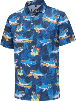 Golf Shirts for Men Dry Fit Short Sleeve Print Performance Moisture Wicking Golf Polo Shirts for Men