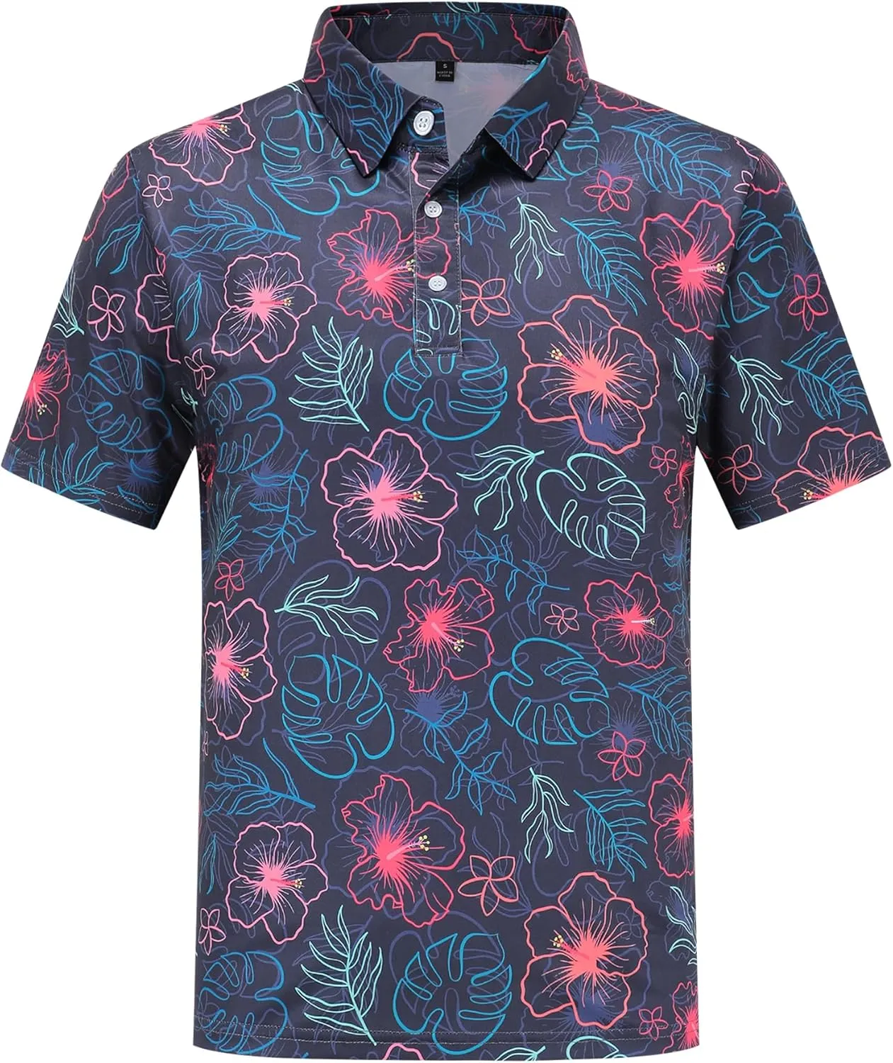 Golf Shirts for Men Dry Fit Short Sleeve Print Performance Moisture Wicking Golf Polo Shirts for Men