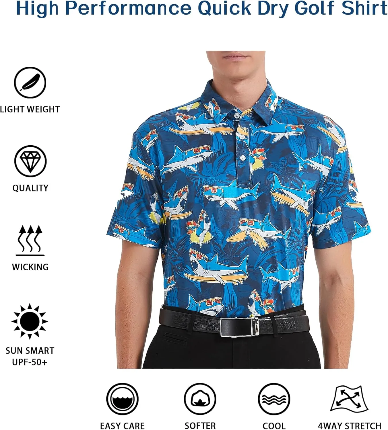 Golf Shirts for Men Dry Fit Short Sleeve Print Performance Moisture Wicking Golf Polo Shirts for Men