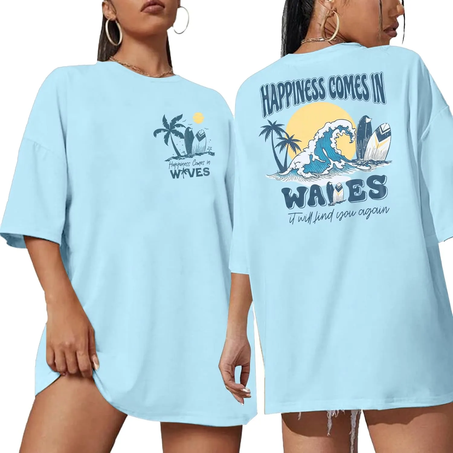 Graphic Tees Women Oversized T-Shirts: Summer Hawaiian Beach Tops Shirts Hawaii Tropical Beachy Short Sleeve Outfit