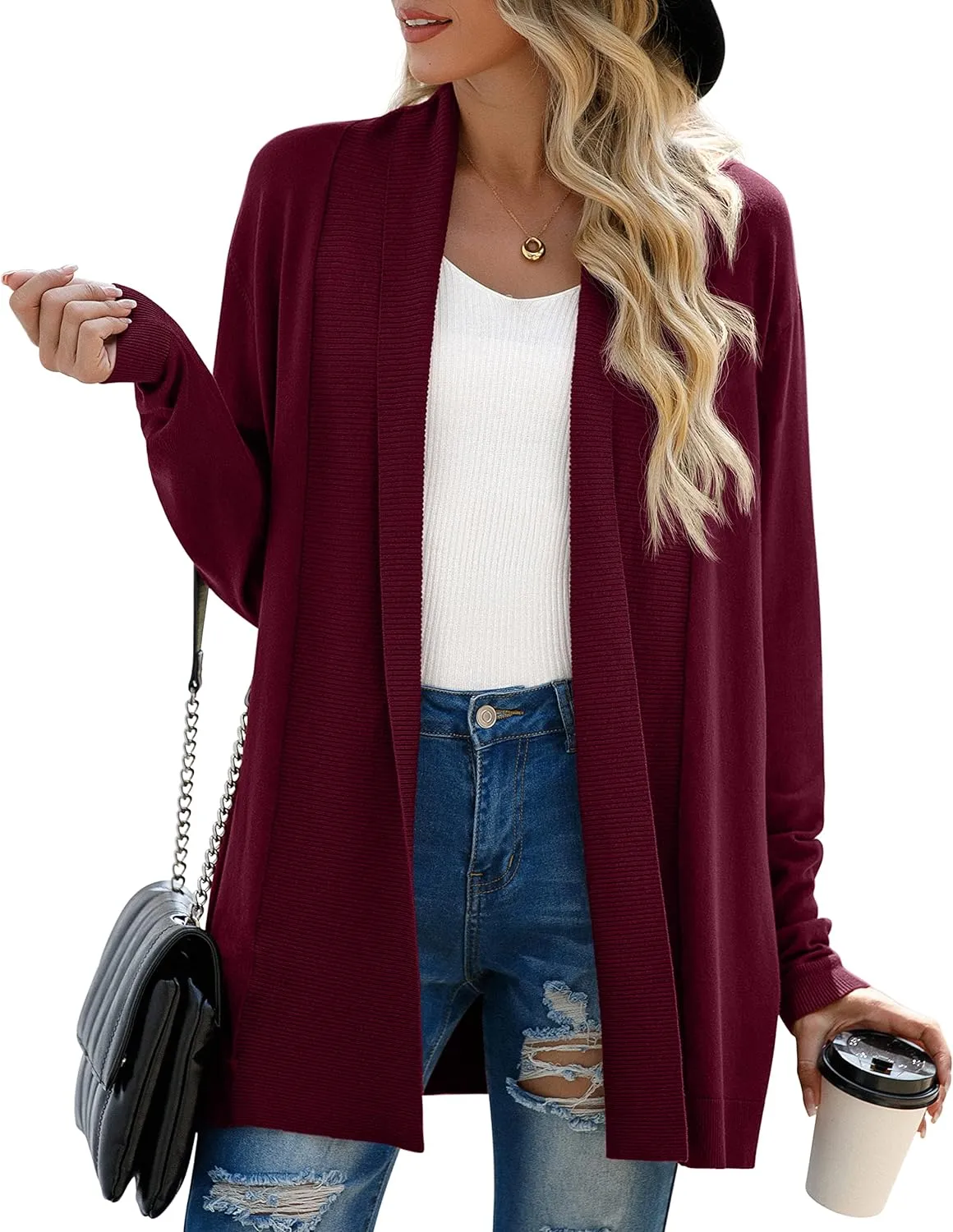 GRECERELLE Women’s Open Front Draped Lapel Cardigan Long Sleeve Loose Slouchy Lightweight Knit Soft Sweater