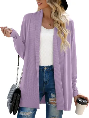 GRECERELLE Women’s Open Front Draped Lapel Cardigan Long Sleeve Loose Slouchy Lightweight Knit Soft Sweater