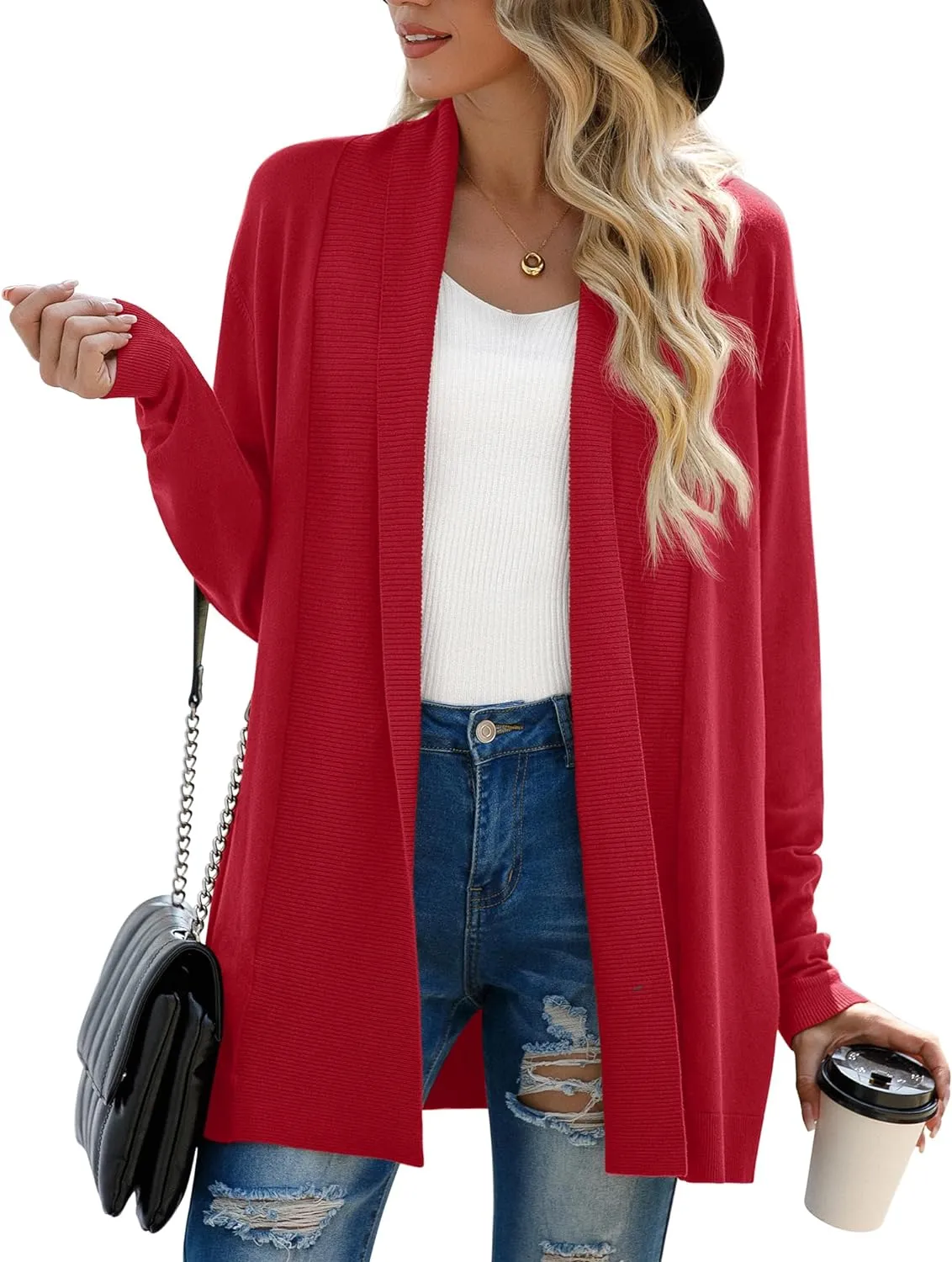 GRECERELLE Women’s Open Front Draped Lapel Cardigan Long Sleeve Loose Slouchy Lightweight Knit Soft Sweater