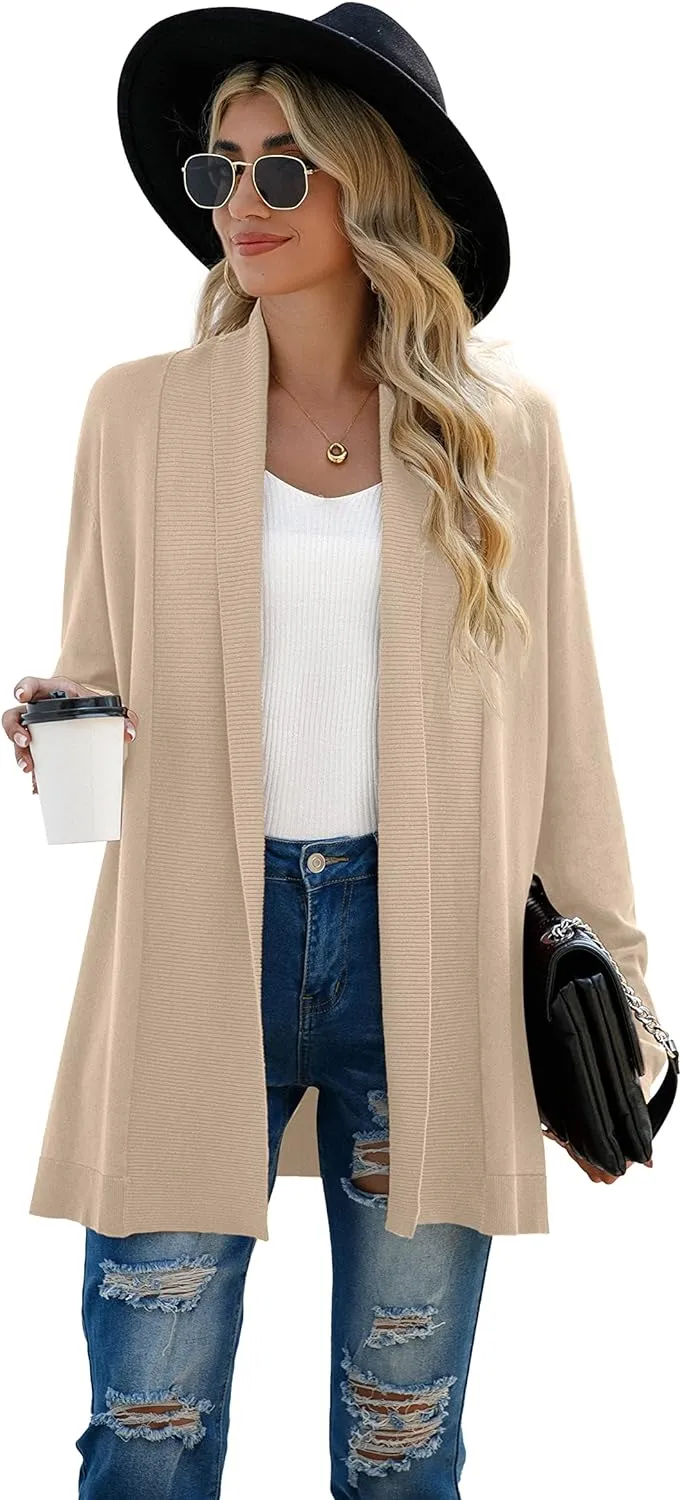 GRECERELLE Women’s Open Front Draped Lapel Cardigan Long Sleeve Loose Slouchy Lightweight Knit Soft Sweater