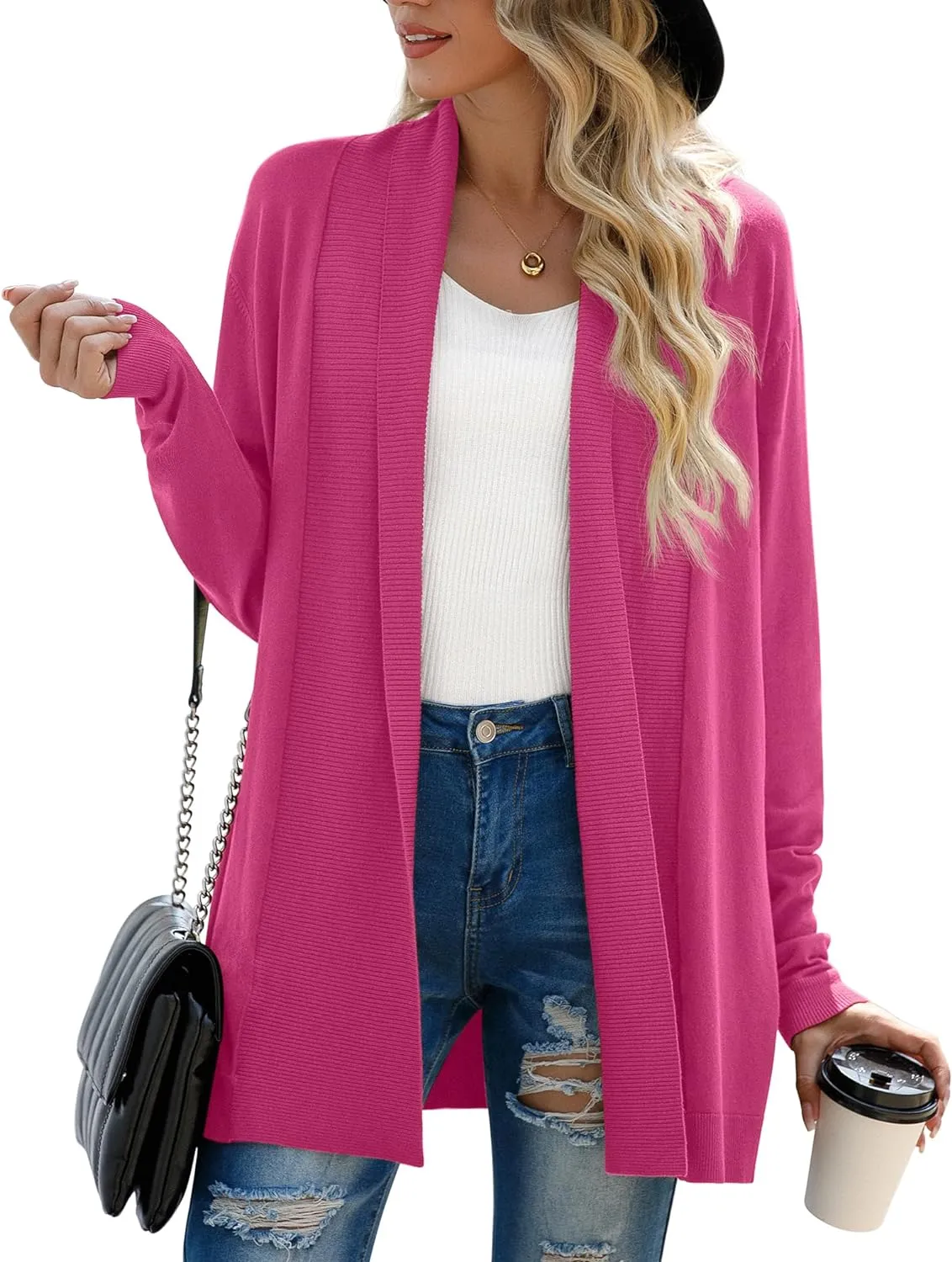 GRECERELLE Women’s Open Front Draped Lapel Cardigan Long Sleeve Loose Slouchy Lightweight Knit Soft Sweater