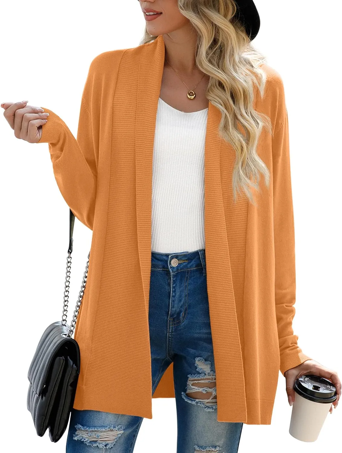 GRECERELLE Women’s Open Front Draped Lapel Cardigan Long Sleeve Loose Slouchy Lightweight Knit Soft Sweater
