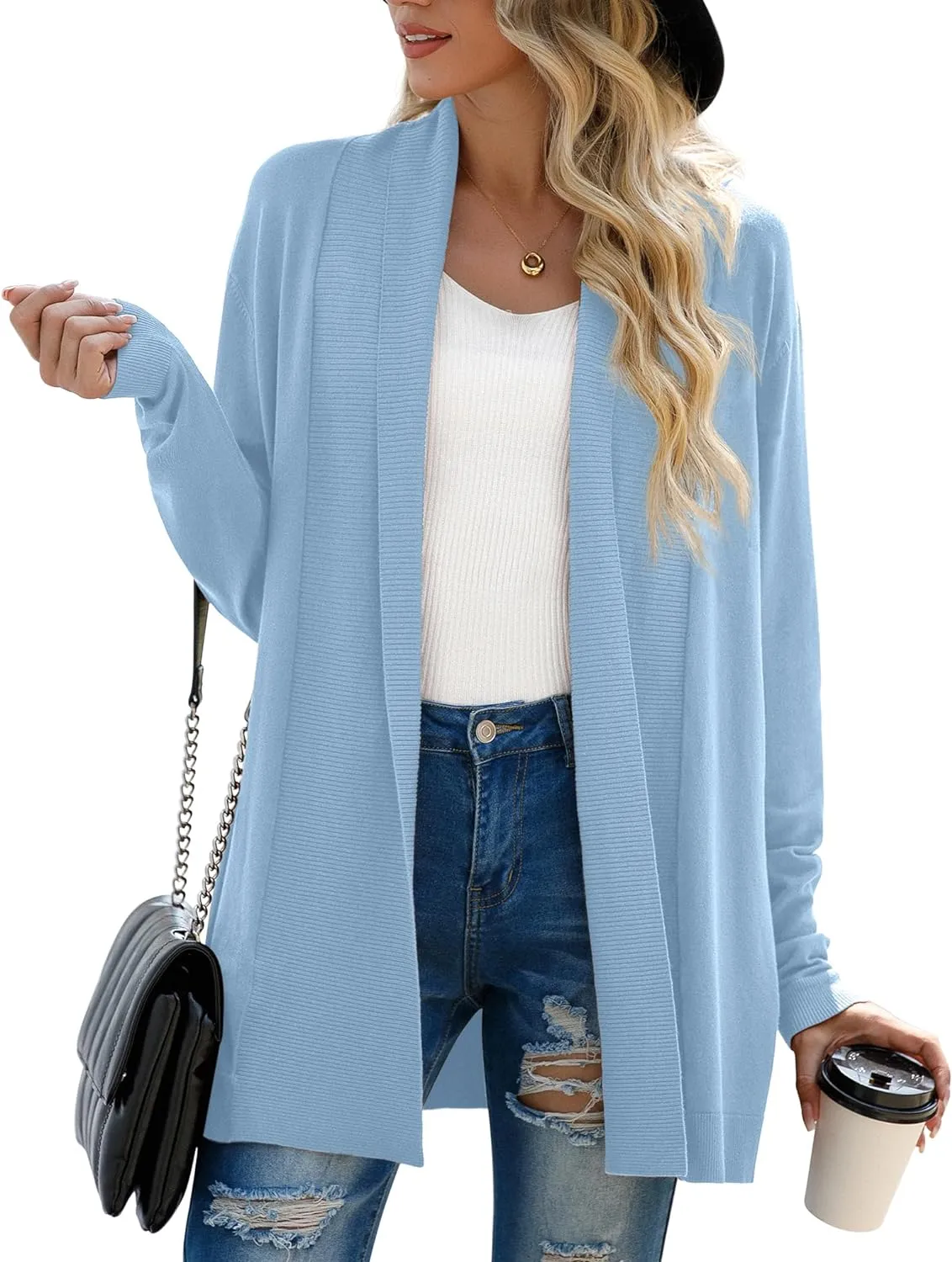 GRECERELLE Women’s Open Front Draped Lapel Cardigan Long Sleeve Loose Slouchy Lightweight Knit Soft Sweater