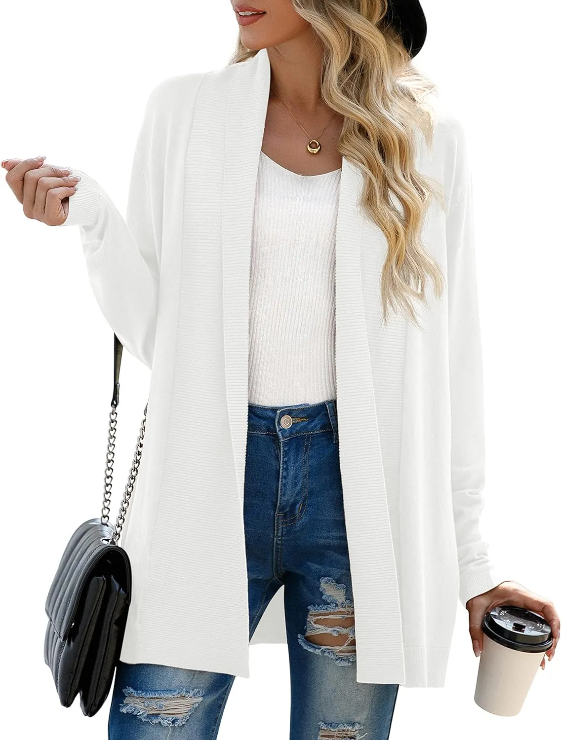 GRECERELLE Women’s Open Front Draped Lapel Cardigan Long Sleeve Loose Slouchy Lightweight Knit Soft Sweater
