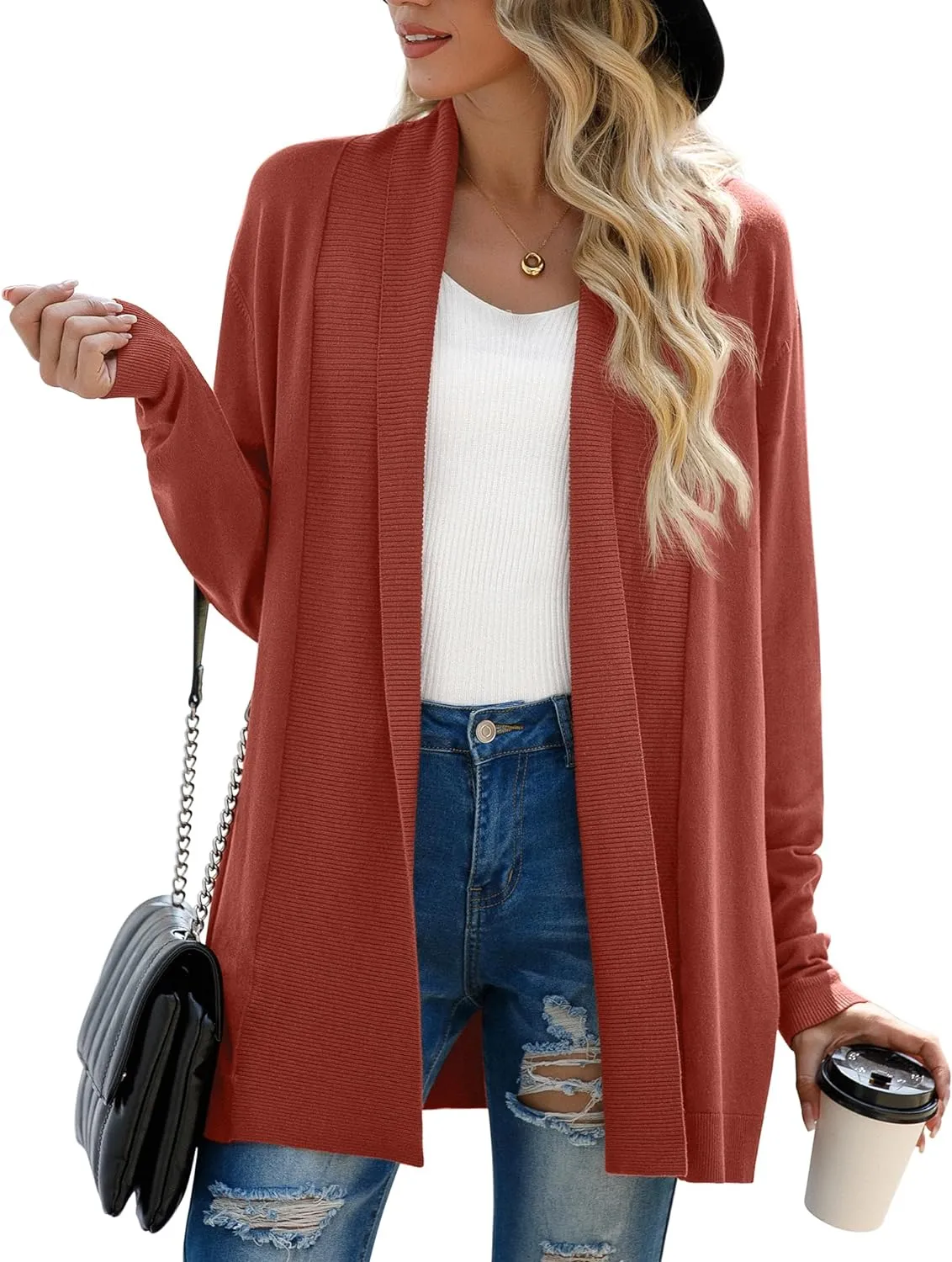 GRECERELLE Women’s Open Front Draped Lapel Cardigan Long Sleeve Loose Slouchy Lightweight Knit Soft Sweater