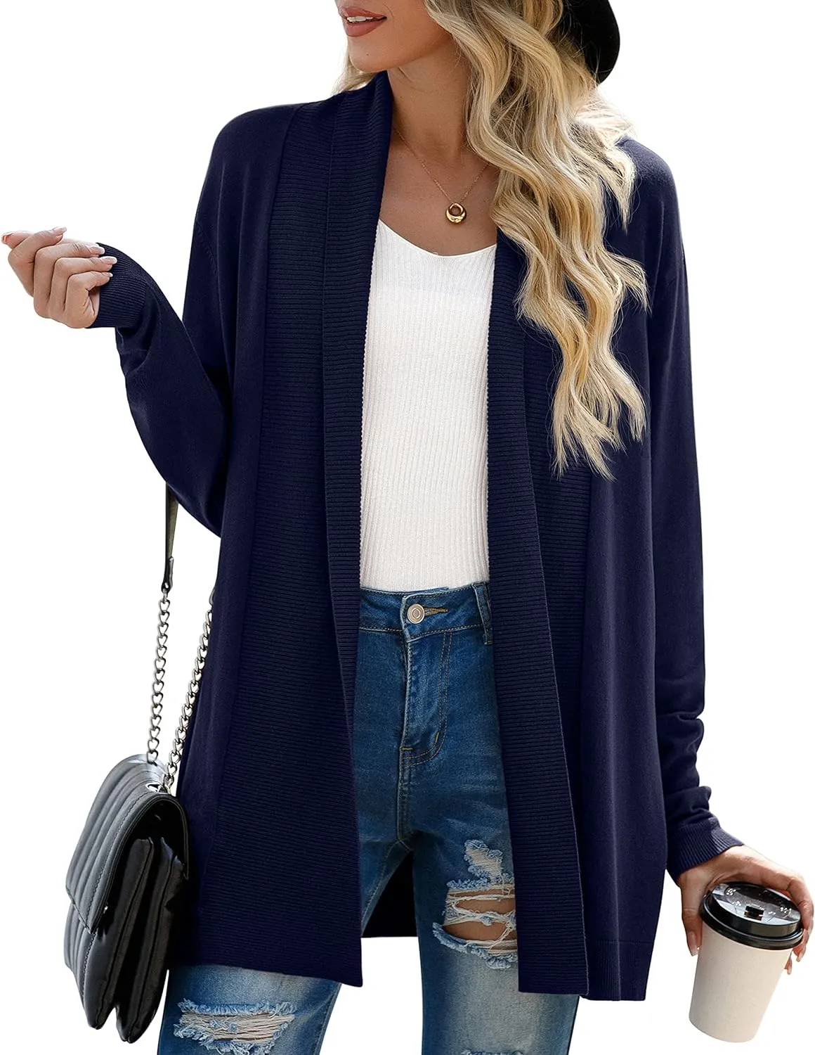 GRECERELLE Women’s Open Front Draped Lapel Cardigan Long Sleeve Loose Slouchy Lightweight Knit Soft Sweater