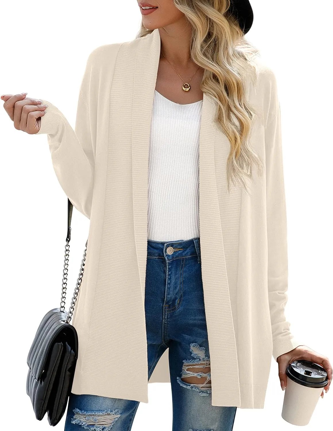 GRECERELLE Women’s Open Front Draped Lapel Cardigan Long Sleeve Loose Slouchy Lightweight Knit Soft Sweater