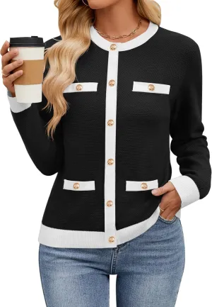 HAEOF Womens 2025 Long Sleeve Lightweight Cardigan Sweaters Fall Button Down Textured Loose Fit Knitted Blouses