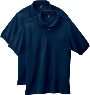 Hanes mens Short-sleeve Jersey Pocket (Pack of 2) polo shirts, Navy, X-Large US