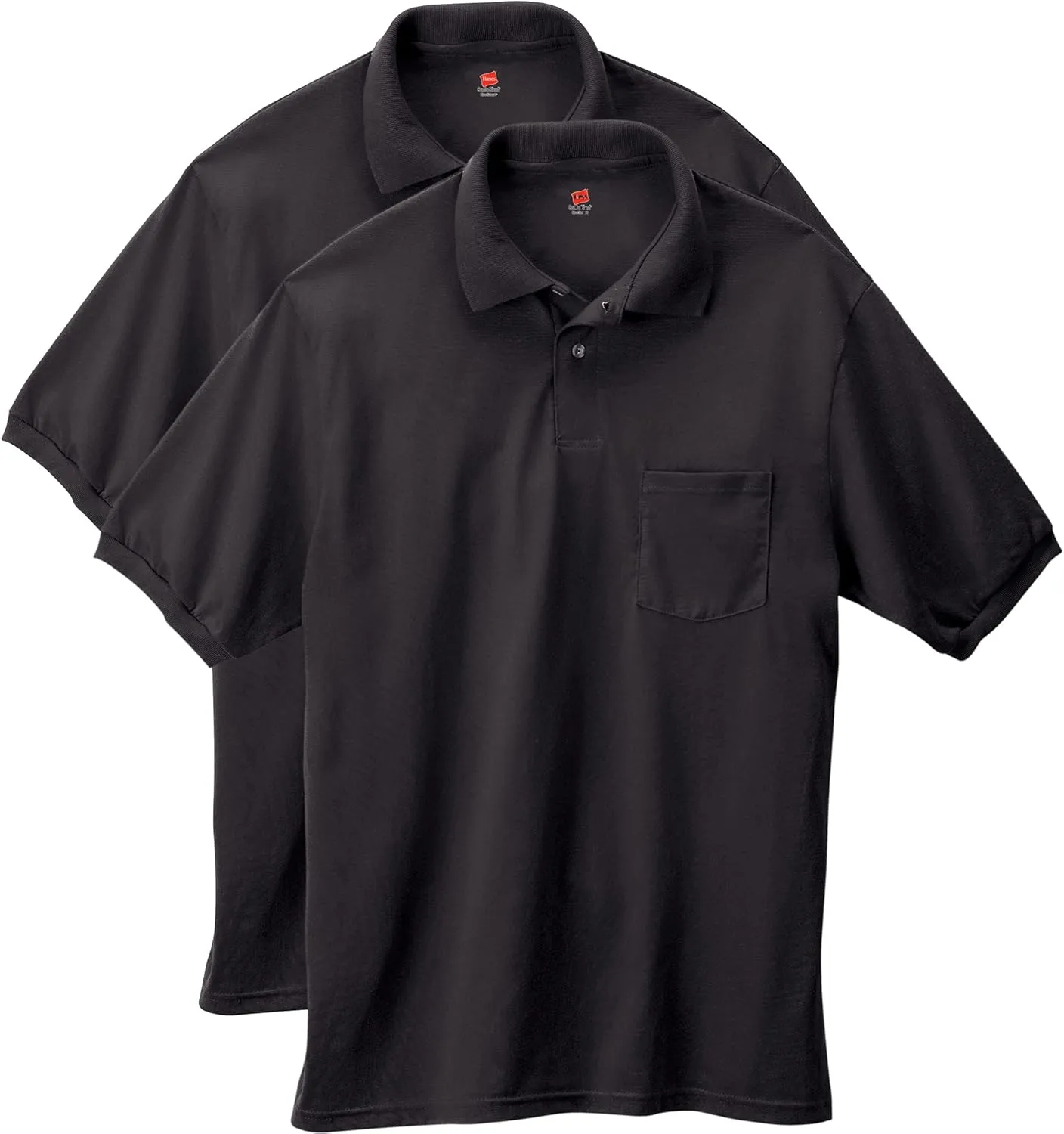 Hanes Men's Short-Sleeve Jersey Pocket Polo (Pack of 2), Black, Medium