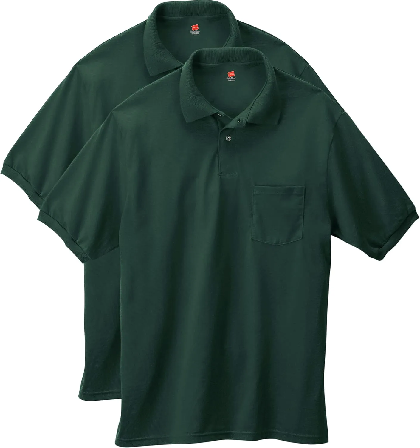 Hanes Men's Short-Sleeve Jersey Pocket Polo (Pack of 2), Deep Forest, XX-Large