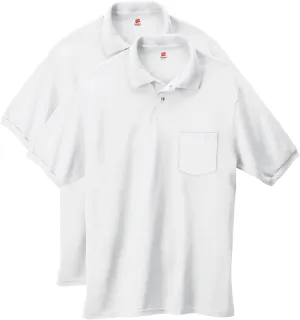 Hanes Men's Short-Sleeve Jersey Pocket Polo (Pack of 2), White, 3X-Large