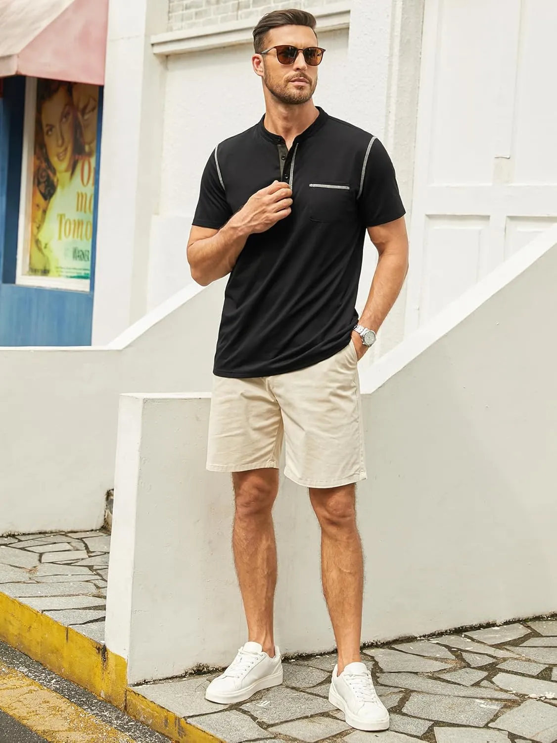 Hardaddy Men's Short Sleeve Henley Shirts Casual Summer Lightweight Button Henley Solid T-Shirt Tops