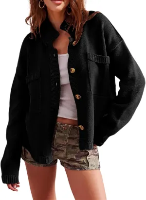 hathne Cardigan Sweaters for Women Trendy Oversized Open Front Button Short Cardigan Jackets Fall Winter
