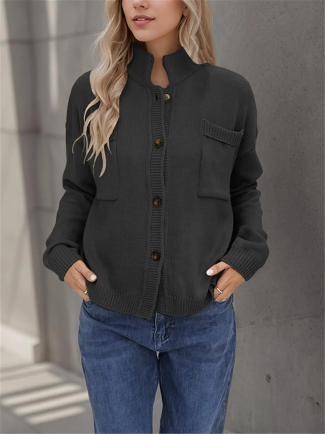 hathne Cardigan Sweaters for Women Trendy Oversized Open Front Button Short Cardigan Jackets Fall Winter