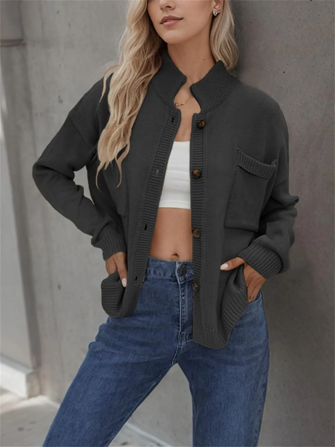 hathne Cardigan Sweaters for Women Trendy Oversized Open Front Button Short Cardigan Jackets Fall Winter