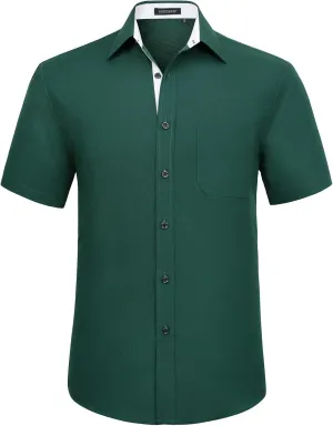 HISDERN Mens Short Sleeve Dress Shirts Business Casual Shirts for Men Button Down Shirt Formal Summer with Pocket