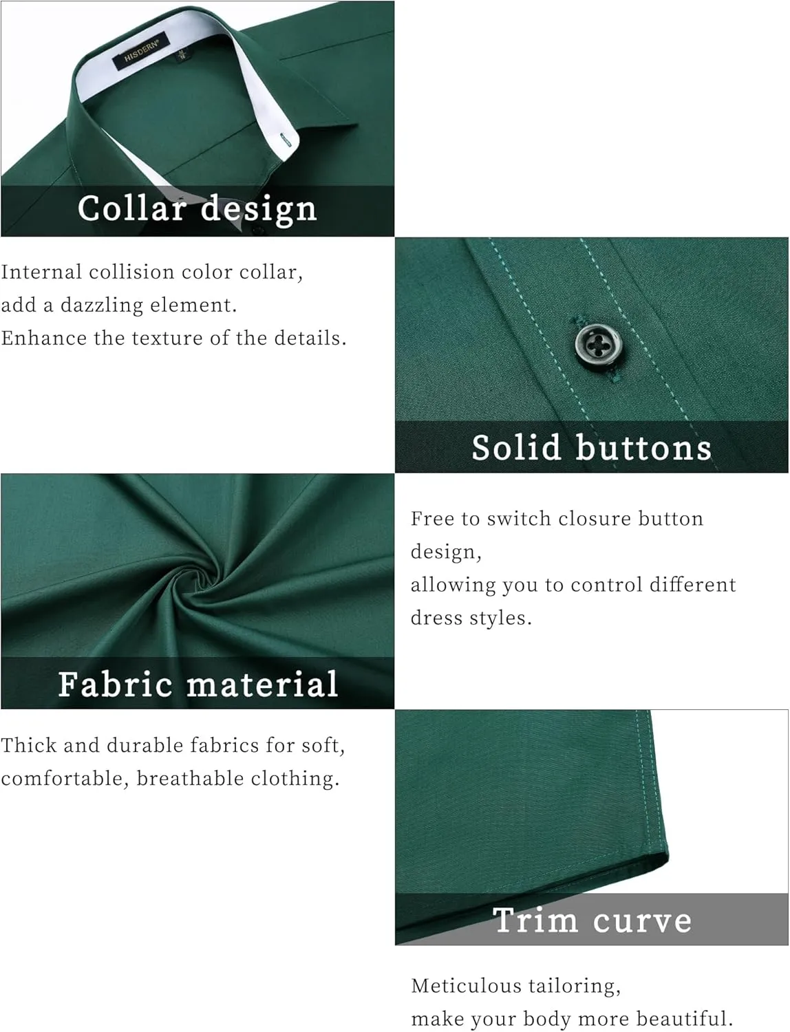 HISDERN Mens Short Sleeve Dress Shirts Business Casual Shirts for Men Button Down Shirt Formal Summer with Pocket