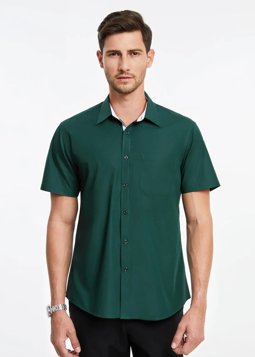 HISDERN Mens Short Sleeve Dress Shirts Business Casual Shirts for Men Button Down Shirt Formal Summer with Pocket