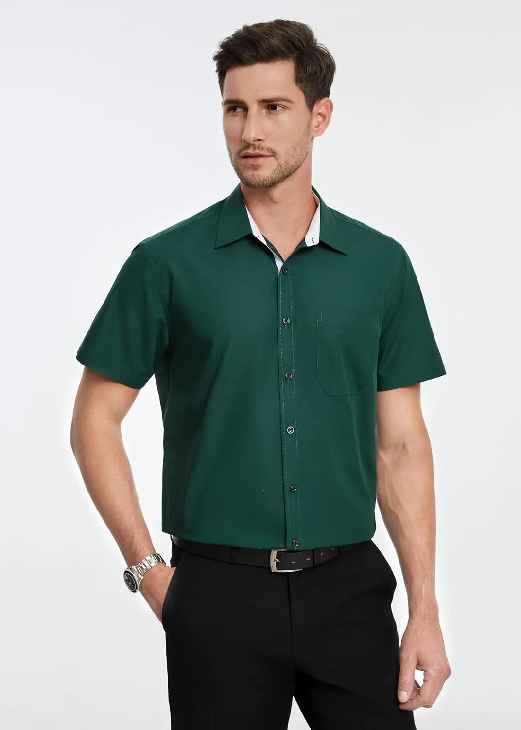 HISDERN Mens Short Sleeve Dress Shirts Business Casual Shirts for Men Button Down Shirt Formal Summer with Pocket