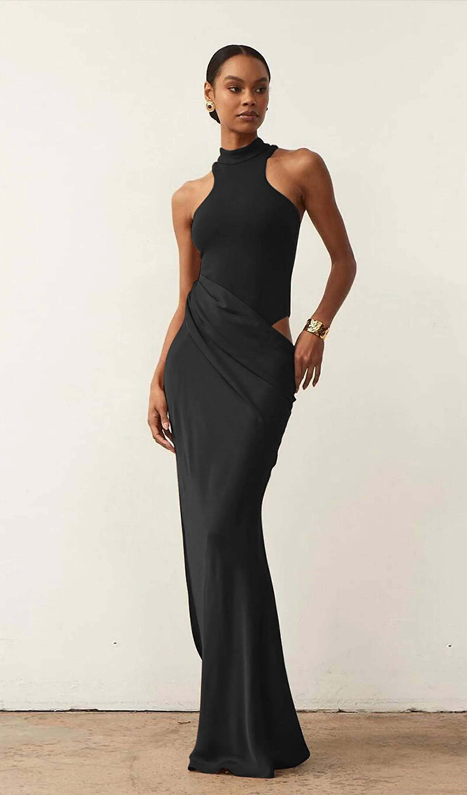 Hollow Out Maxi Dress-Black