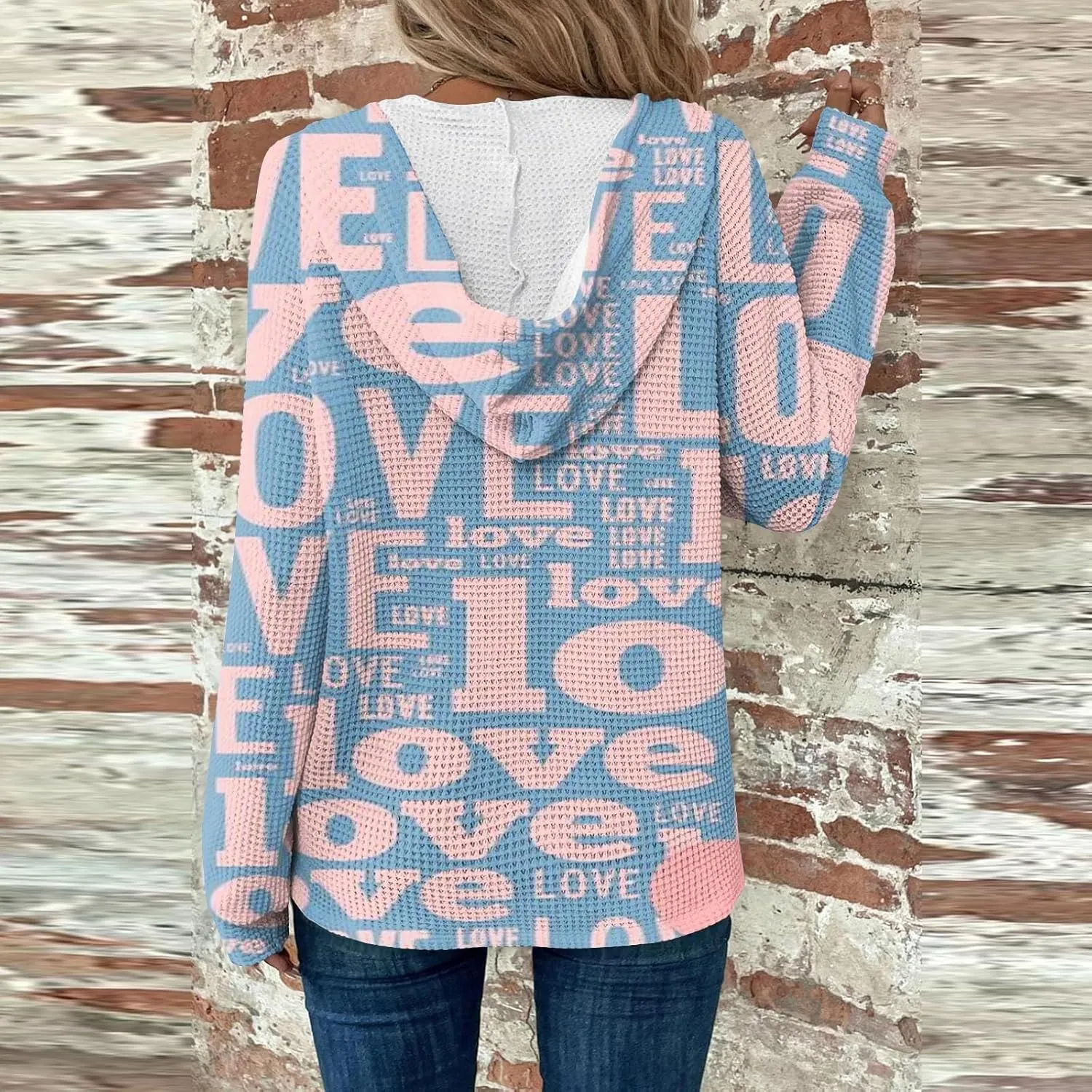 Hoodies For Women Trendy Long Sleeve V Neck Buttons Shirts Fashion Pullover Waffle Kint Tops Oversized Sweatshirts